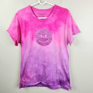 Unsweetened New York Womens Short Sleeve Glitter Happy Face Tie Dye Tee L